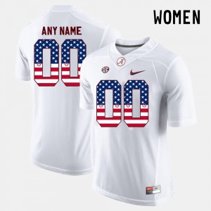 Custom University of Alabama #00 US Flag Fashion Official Women Jerseys - White 887627-998