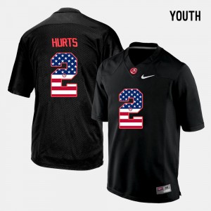 Jalen Hurts Crimson Youth #2 University US Flag Fashion Jersey - Black 626318-987