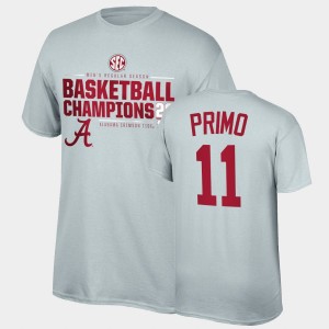 Joshua Primo Crimson 2021 SEC Men's Basketball Regular Season Champions Men's #11 2021 SEC Basketball Regular Season Champions Top of the World Tee T-Shirt - Gray 506749-298
