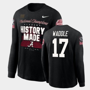 Jaylen Waddle Alabama Crimson Tide 2020 National Champions #17 Mens History Made Long Sleeve T-Shirt - Black 850061-717
