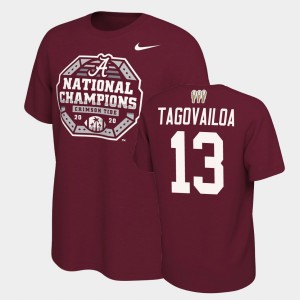 Tua Tagovailoa Bama Mens 2020 National Champions #13 3X CFP T-Shirt - Crimson 495253-789