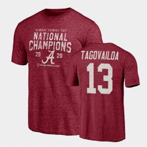 Tua Tagovailoa Alabama #13 Tri-Blend 2020 National Champions Mens T-Shirt - Crimson 756538-111