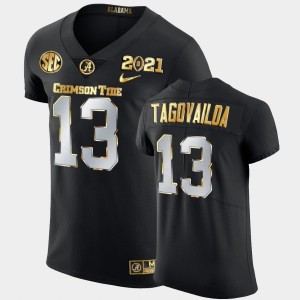 Tua Tagovailoa Alabama Mens Golden Edition 2021 National Championship #13 Jerseys - Black 979872-116