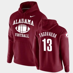 Tua Tagovailoa Crimson Retro Football Men #13 Pullover Hoodie - Crimson 905426-831