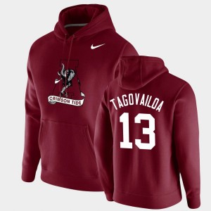 Tua Tagovailoa Bama Men Vintage School Logo #13 Pullover Hoodie - Crimson 670164-654