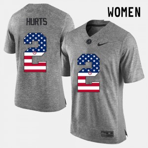 Jalen Hurts Bama US Flag Fashion #2 Women's High School Jerseys - Gray 154443-934
