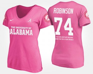 Cam Robinson Crimson Womens Name and Number #74 With Message T-Shirt - Pink 317518-142