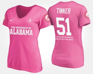 Carson Tinker Crimson #51 Name and Number With Message Womens T-Shirt - Pink 468704-816