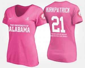 Dre Kirkpatrick Roll Tide #21 With Message Womens Name and Number T-Shirt - Pink 485475-782