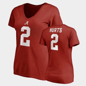 Jalen Hurts Bama #2 College Legends Name & Number V-Neck Women's T-Shirt - Crimson 633571-886