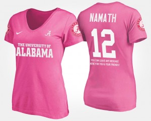 Joe Namath Alabama Crimson Tide #12 With Message Womens Name and Number T-Shirt - Pink 702620-457