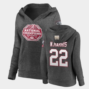 Najee Harris Roll Tide Women's Pullover V-Neck #22 2020 National Champions Hoodie - Charcoal 621267-158