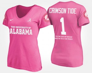 University of Alabama #1 Women No.1 Short Sleeve With Message Name and Number T-Shirt - Pink 689302-895