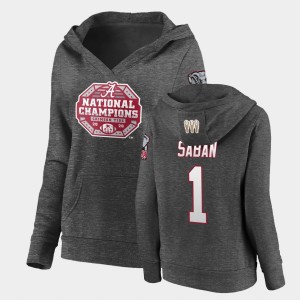 Nick Saban Bama Women's #1 2020 National Champions Pullover V-Neck Hoodie - Charcoal 969392-398