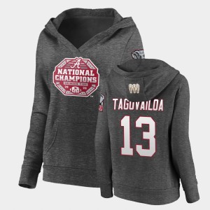 Tua Tagovailoa Alabama #13 2020 National Champions Womens Pullover V-Neck Hoodie - Charcoal 323462-187
